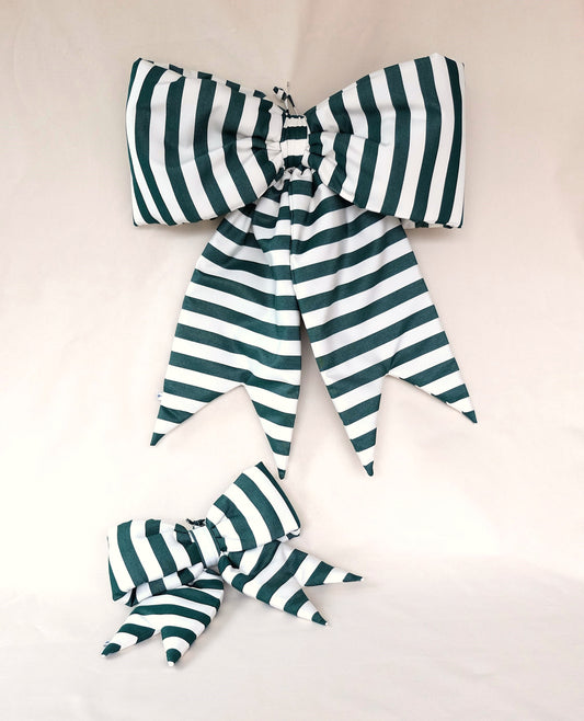 Green & White Striped Indoor/Outdoor BOWS
